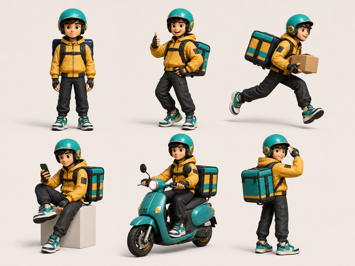 Hoja de poses de personaje de Qwen Image 2.0 dispuesta en cuadrícula