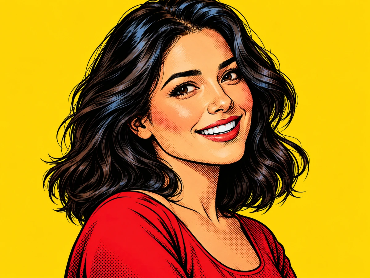 Comic-book style cartoon portrait converted from a photograph