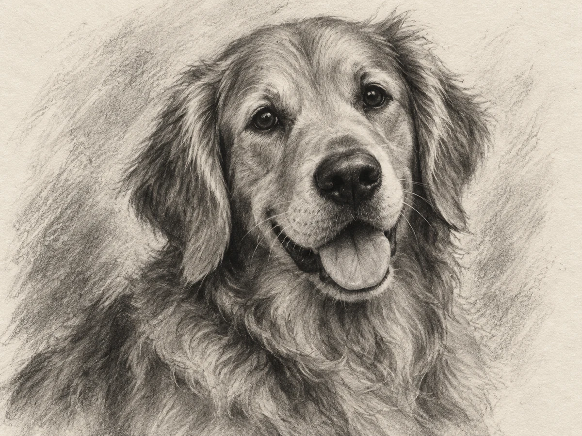 Charcoal sketch of a dog portrait study