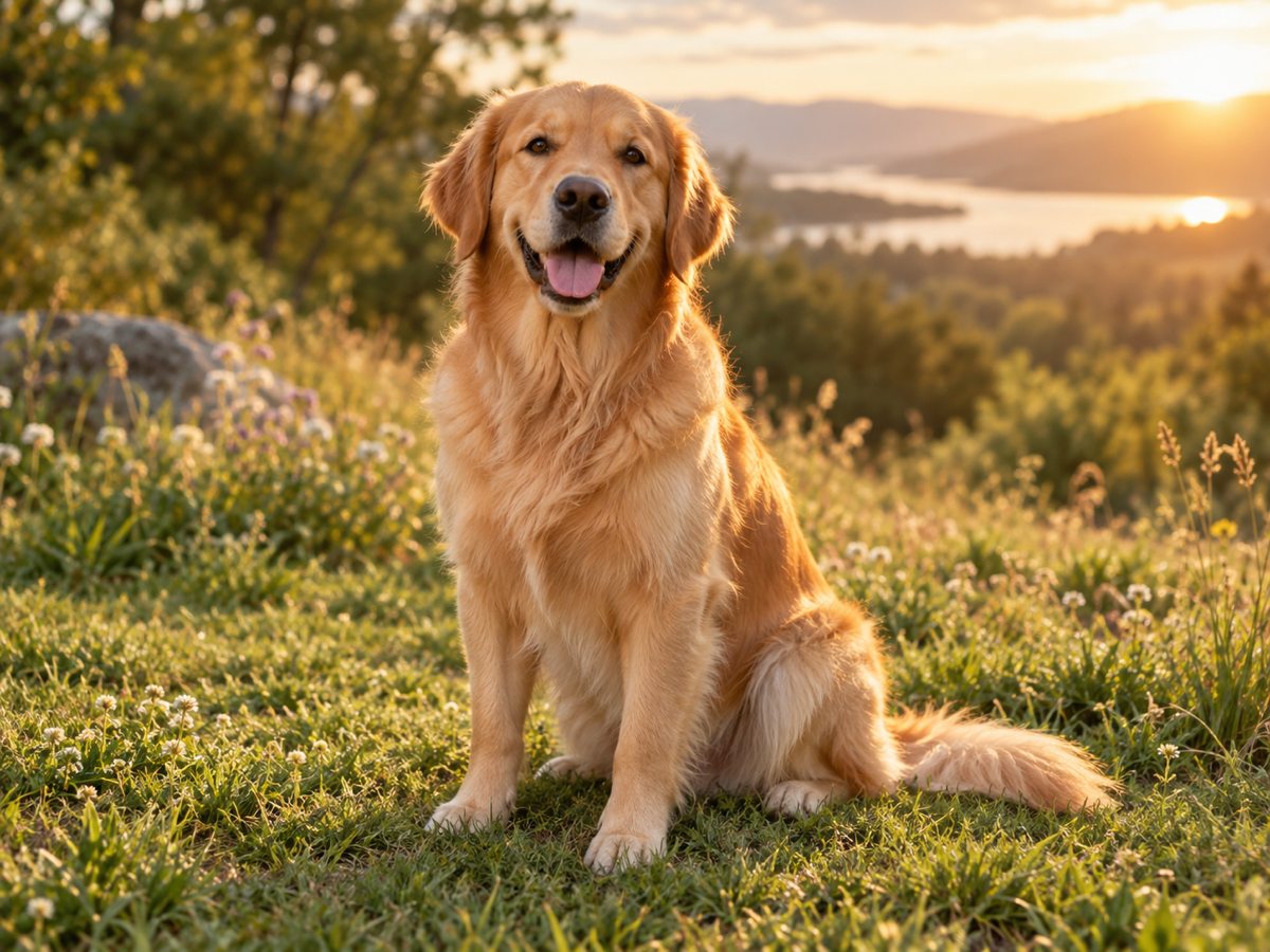 Pet photo with the indoor background replaced by a soft outdoor scene