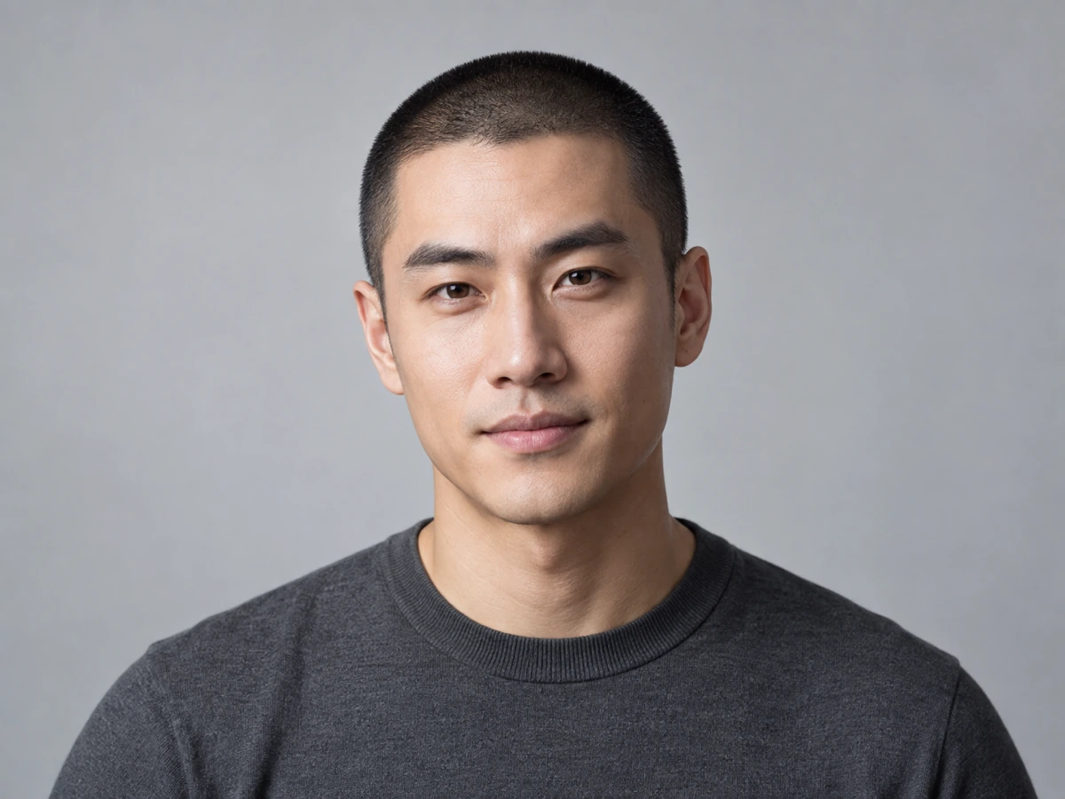 Portrait of a person with a close-cropped buzz cut hairstyle result
