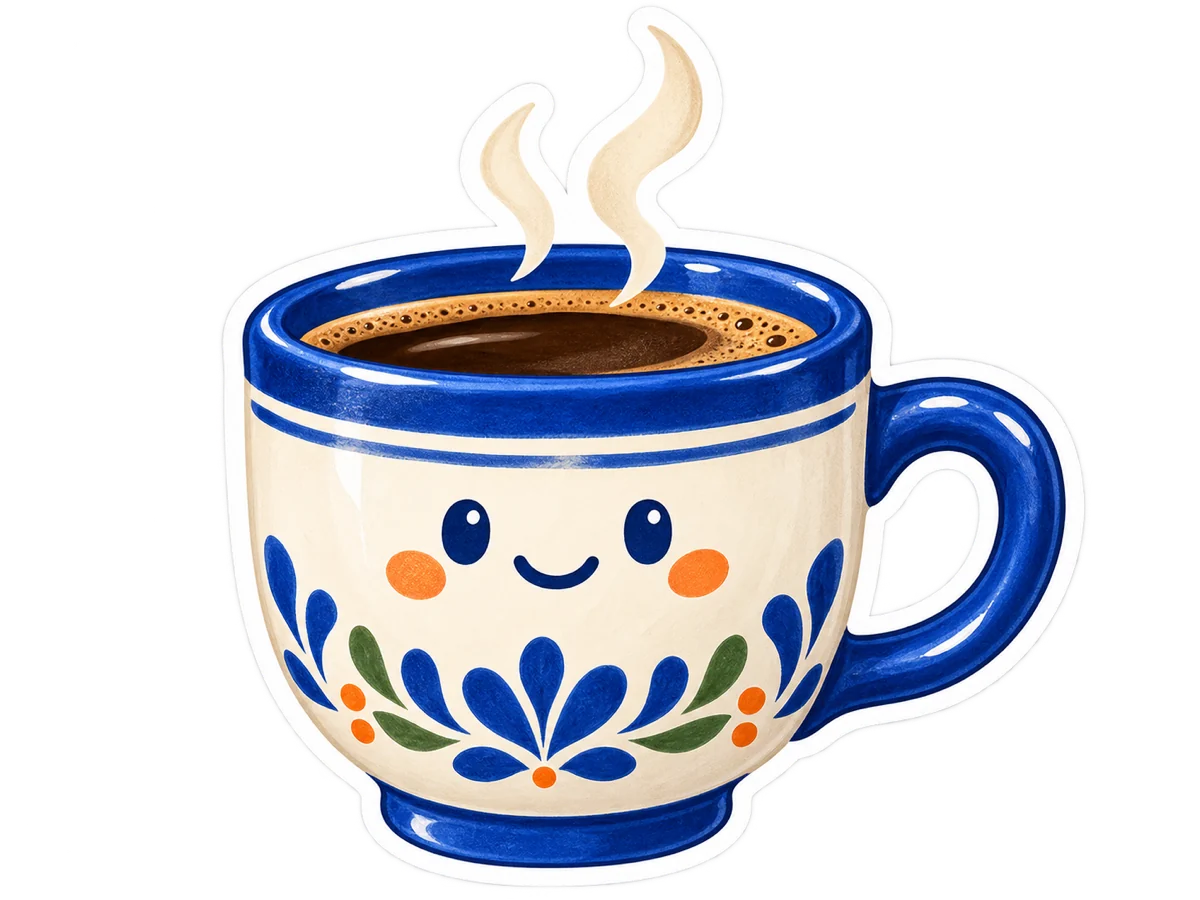 Friendly coffee cup sticker illustration on a transparent background