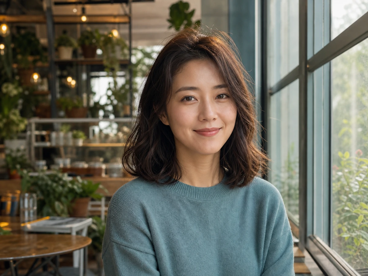 Portrait photographed against a detailed indoor background before background removal